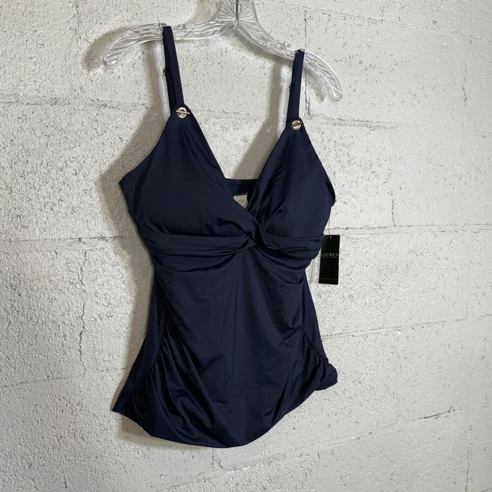 Ralph Lauren Women's Toggle-Trim Tankini Top, Dark Navy 16 MSRP $125